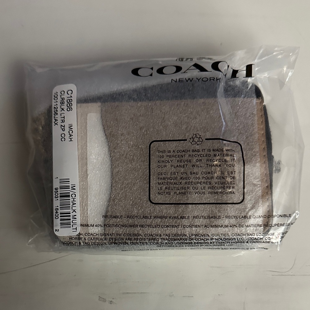 Coach Beige and Black Card Holder with metal wristlet band